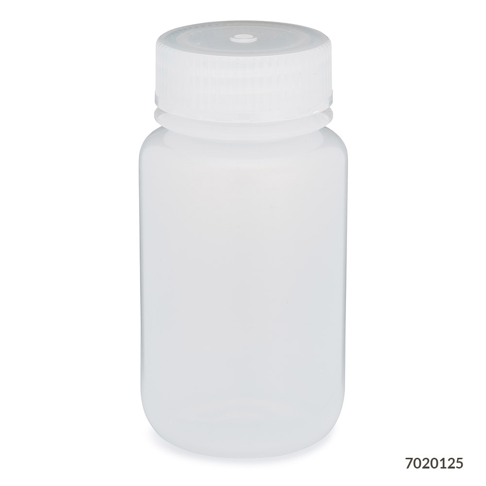 Globe Scientific Bottle, Wide Mouth, LDPE Bottle, Attached PP Screw Cap, 125mL, 12/Pack Image